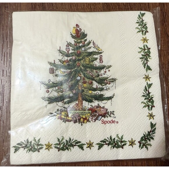 Spode Christmas Tree Appetizer Plate With Knife And Napkins New In Box 9” - Picture 5 of 13